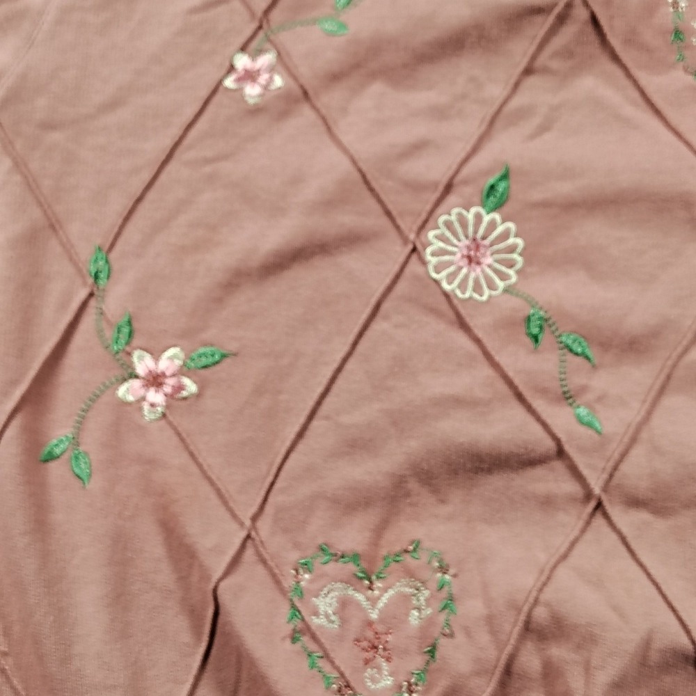 Vtg‎ Alfred Dunner Womens Pullover Sweater Embroidered Hearts Floral Pink sz  PL - Picture 7 of 13